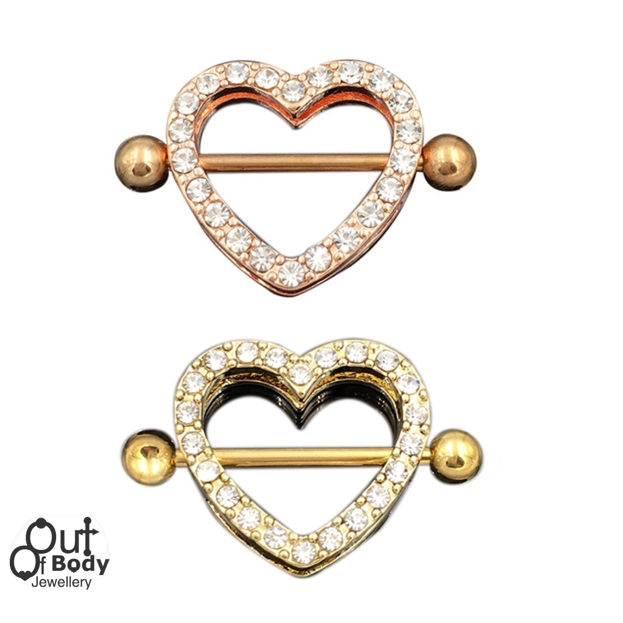 Crystal Pave Heart Gold Showgirl Nipple Ring