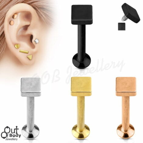 Ear Labret Stud W/ Internal Threaded Square Top