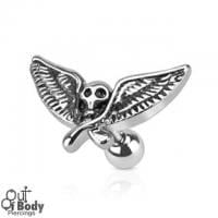 Cartilage/ Tragus 316L Steel Barbell W/ Winged Skull Top