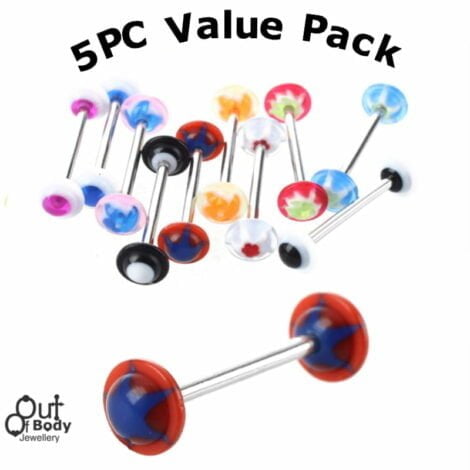 5PC Value Pack Tongue Barbells w/ Acrylic UFO Balls