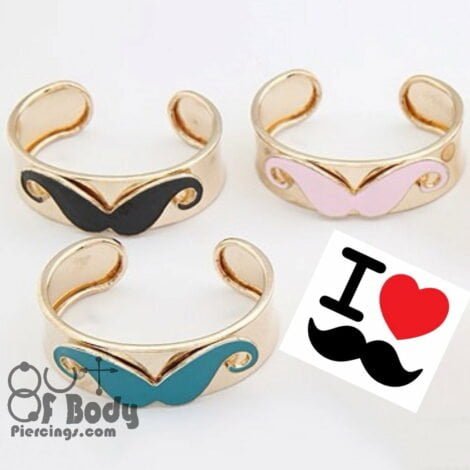 Rose Gold 3pc Set Of Colourful Moustache Cuff Bracelets