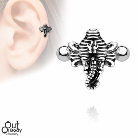 Cartilage/ Helix Ear Cuff Elephant 316L Surgical Steel Barbell