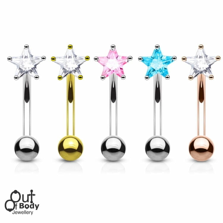 16G Curved Barbell Rook Eyebrow W/ Prong Set Star CZ
