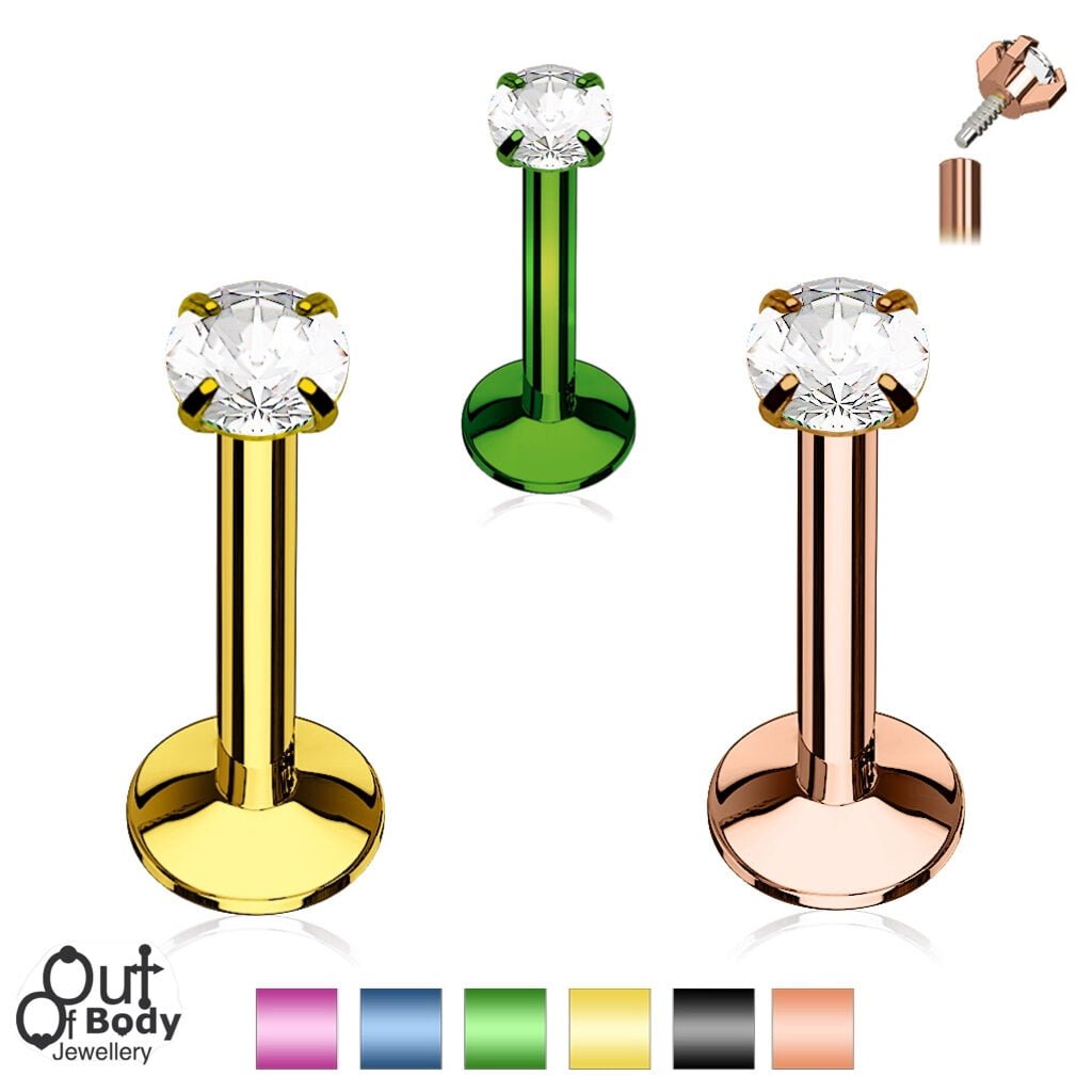 16G CZ Round Prong Set Top, Labret Monroe in IP Titanium