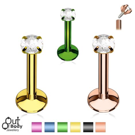 16G CZ Round Prong Set Top, Labret Monroe in IP Titanium