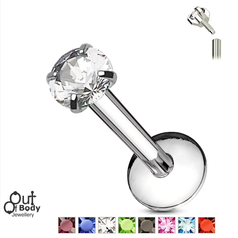 16G CZ Round Prong Set Top Internally Threaded Labret Monroe