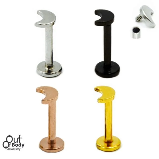 Ear Labret Stud w/ Internal Threaded Flat Celestial Moon Top