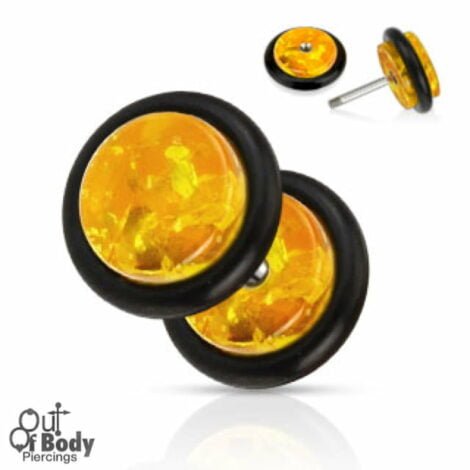 Acrylic Synthetic Amber Fake 8mm Ear Plug Barbell
