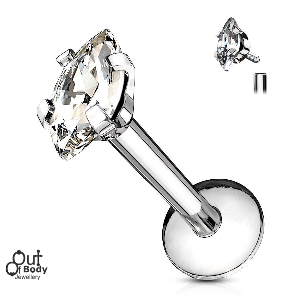 16G CZ Marquise Prong Set, Internal Thread Labret Monroe