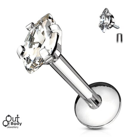 16G CZ Marquise Prong Set, Internal Thread Labret Monroe