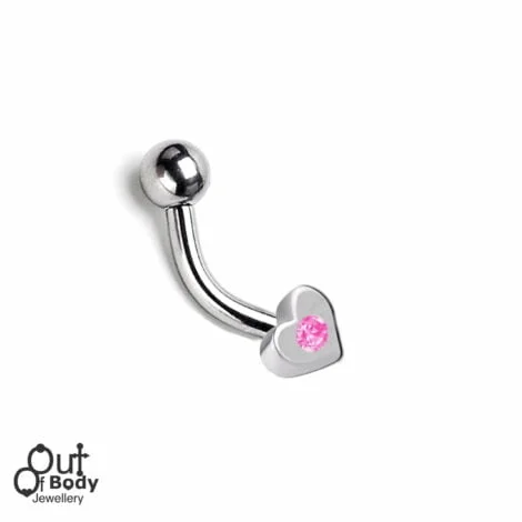 Curved Barbell Heart Top with Pink Crystal Rook Eyebrow