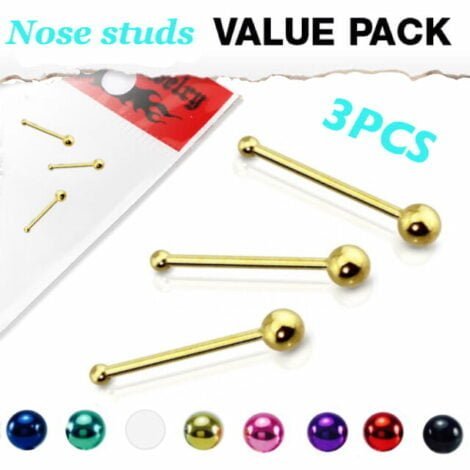 Ball Top Colourful Nose Studs 3PC Value Pack