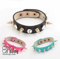 Crystal & Gold Stud Leather Wristbands