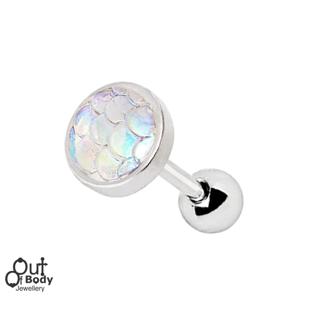 Cartilage Helix Barbell With Aurora Mermaid Fish Scale Top