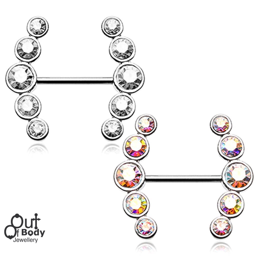 316L Steel Nipple Barbell Ring w/ CZ Set Arrow Ends