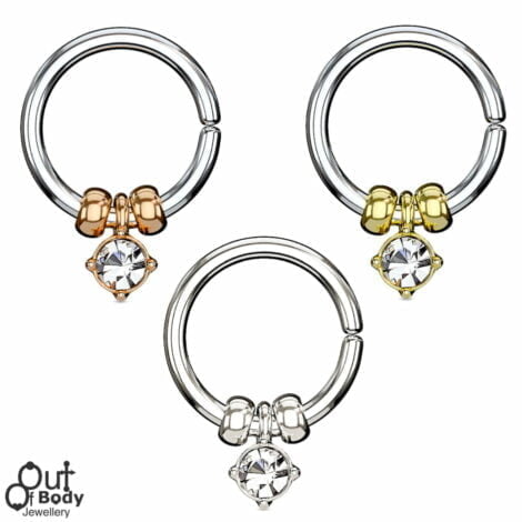 Septum Cartilage/Ear Ring W/ Crystal & Steel Removable Beads
