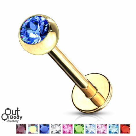 316L Steel W/ Ion Plated Gold Labret/ Monroe Colourful Gem Ball