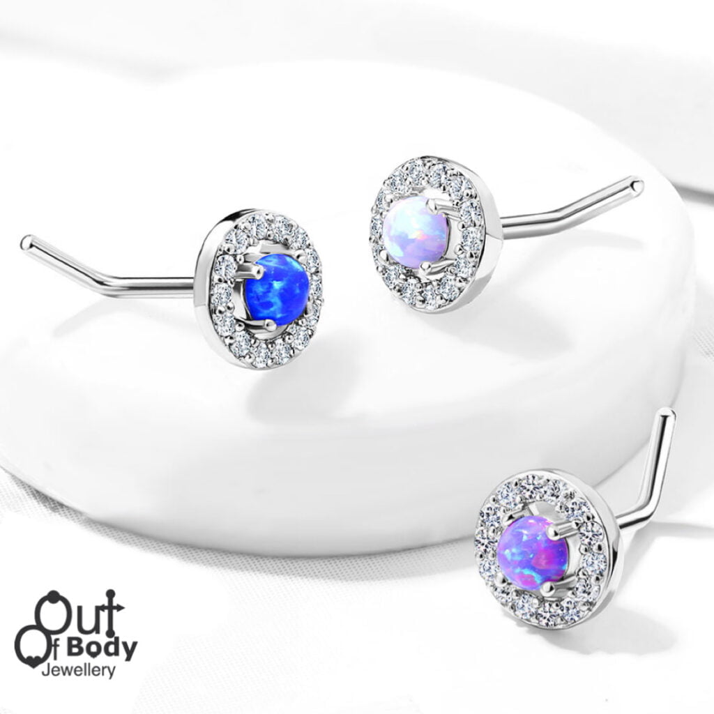20G Opal Moon Sparkle Exotic L Bend Nose Ring