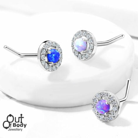 20G Opal Moon Sparkle Exotic L Bend Nose Ring