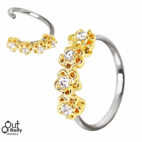 Cartilage Ear Golden Flowers Ring With CZ Seamless Earring