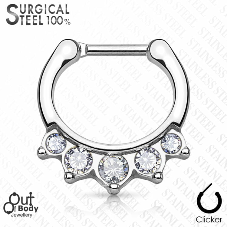 Septum Clicker All 316L Steel With 5 Crystal Drop Design