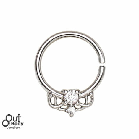 Cartilage Ear/ Septum Ornate CZ Annealed Ring