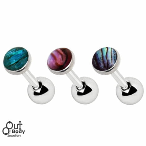 Cartilage Helix Tragus Barbell With Abalone Shell Inlay Top