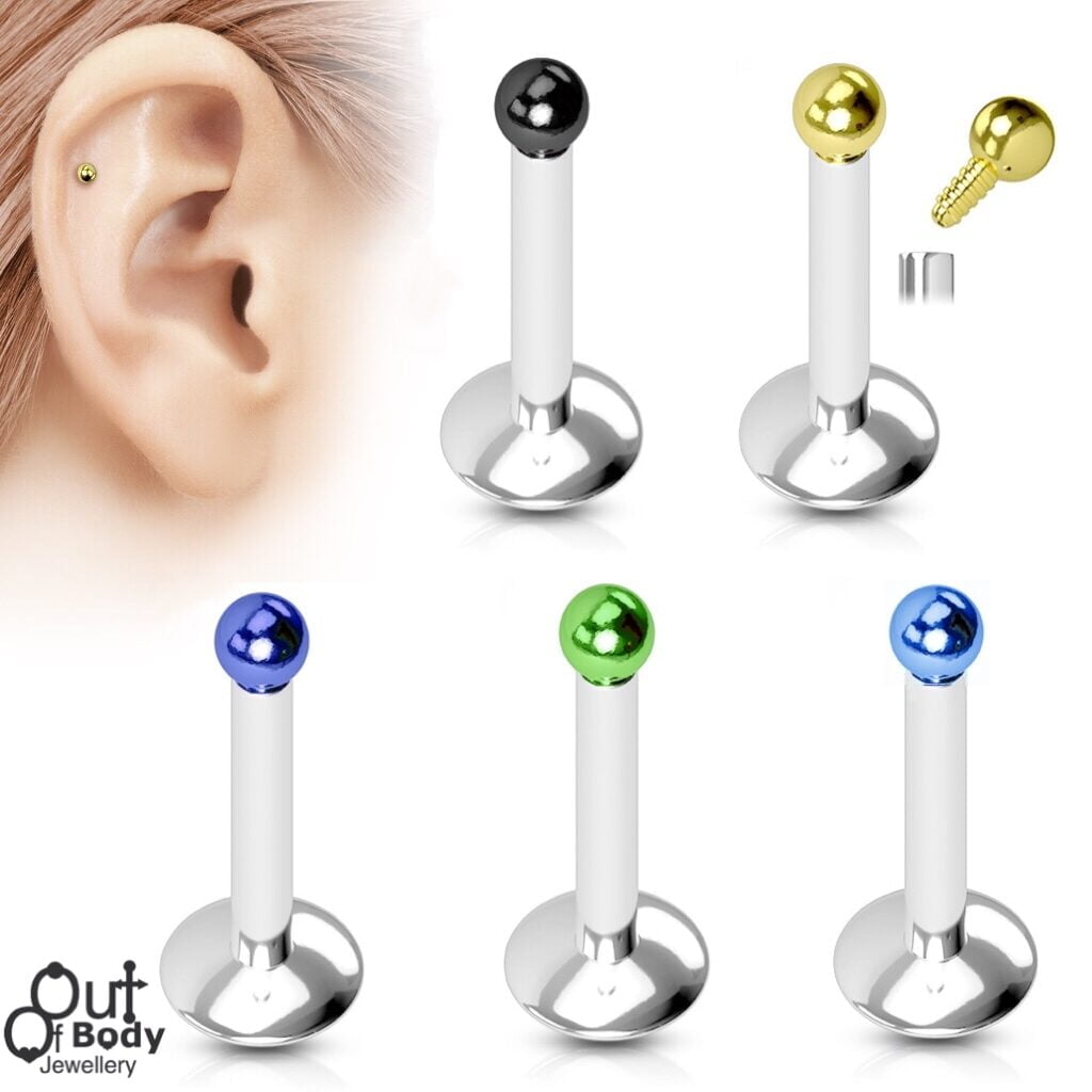 16G Labret/ Monroe W/ Threaded Micro Ball In Titanium Colours