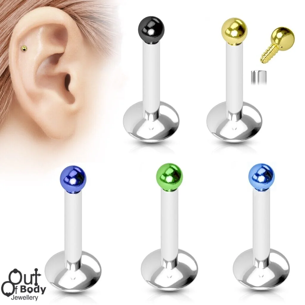 16G Labret/ Monroe W/ Threaded Micro Ball In Titanium Colours