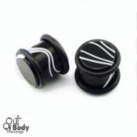 Acrylic Marbled Black Plug With White Swirl & O-Rings
