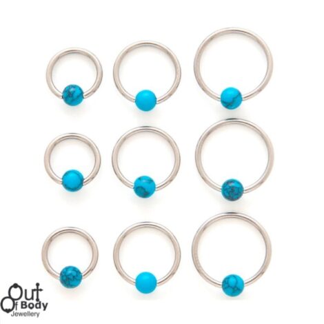 316L Steel Captive Bead Hoop W/ Turquoise Bead