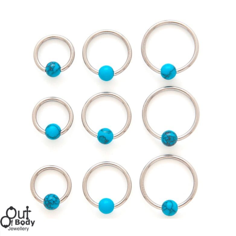 316L Steel Captive Bead Hoop W/ Turquoise Bead