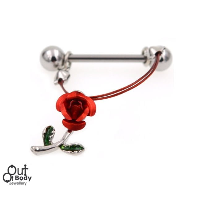 Wild Child Red Rose Nipple Ring Barbell