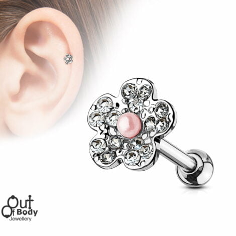 Cartilage Helix Barbell Pink Pearl Mermaid Flower Earring