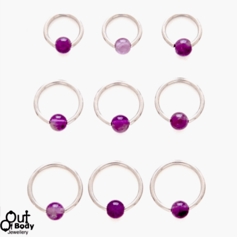316L Steel Captive Bead Hoop W/ Amethyst Stone Ball