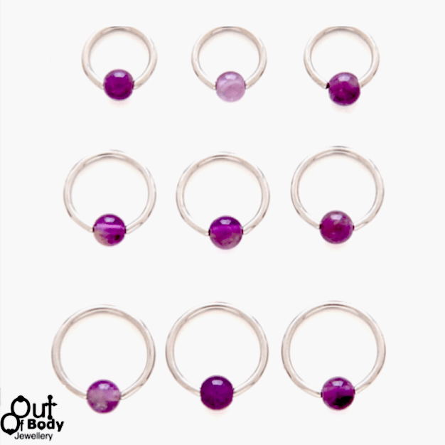 316L Steel Captive Bead Hoop W/ Amethyst Stone Ball