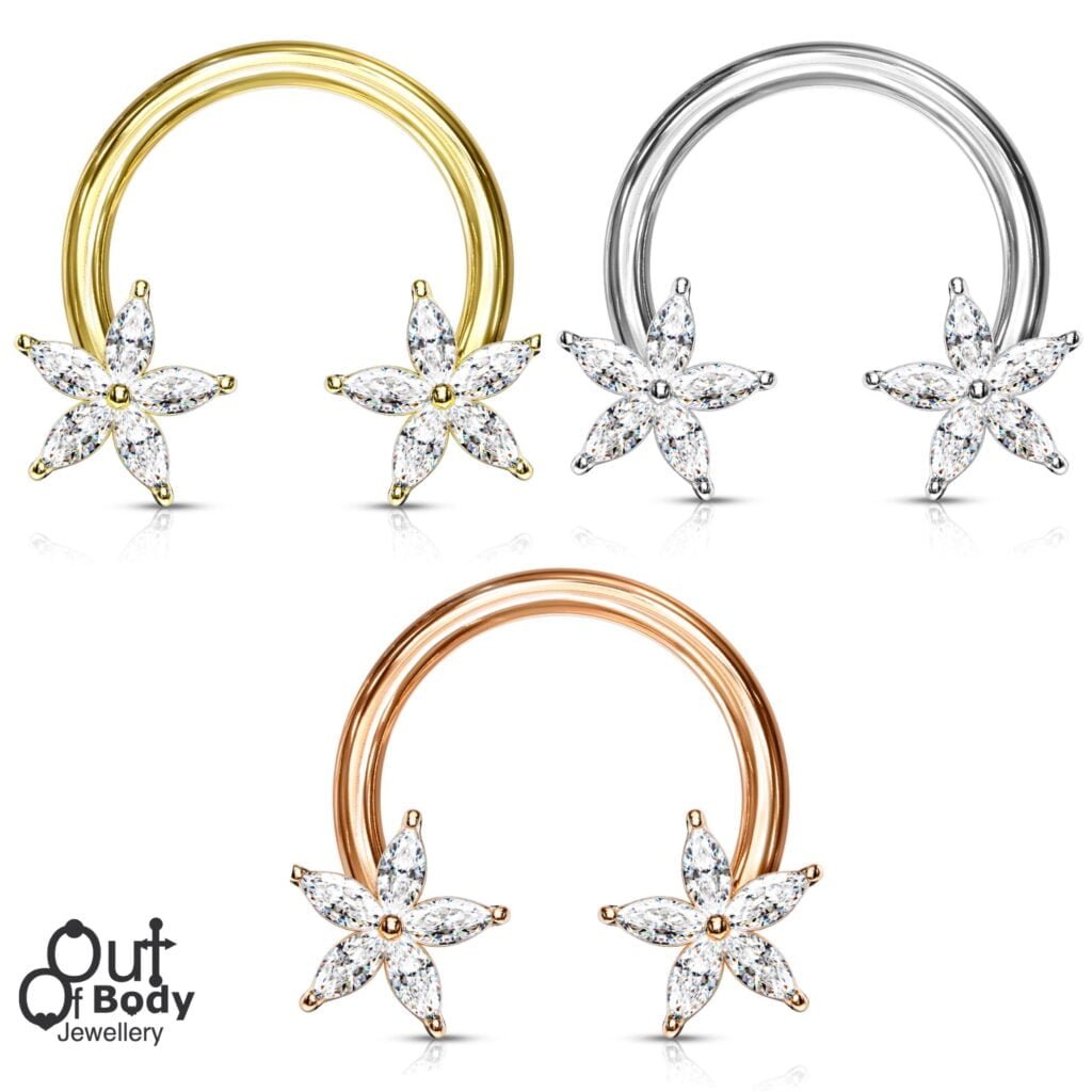 316L Steel Circular Barbell with Marquis CZ Flower Ends