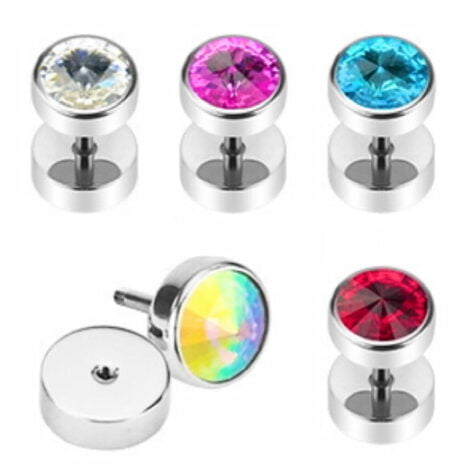 Fake Plug 316L Steel W/ Solitaire Pointed Jewelled Top