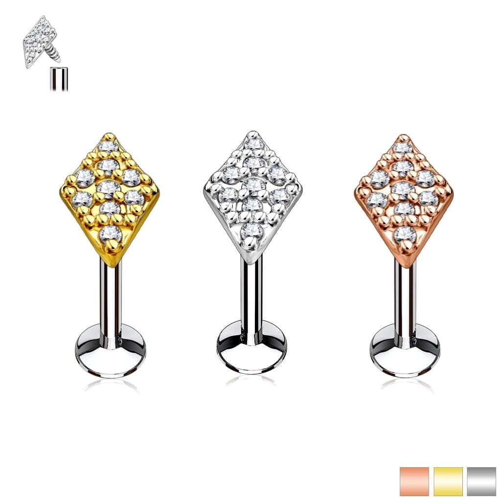 Ear Cartilage Labret Stud CZ Paved Diamond Top