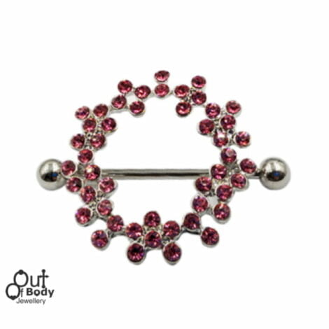 Flower Power Pink Crystal Circle Nipple Ring Shield
