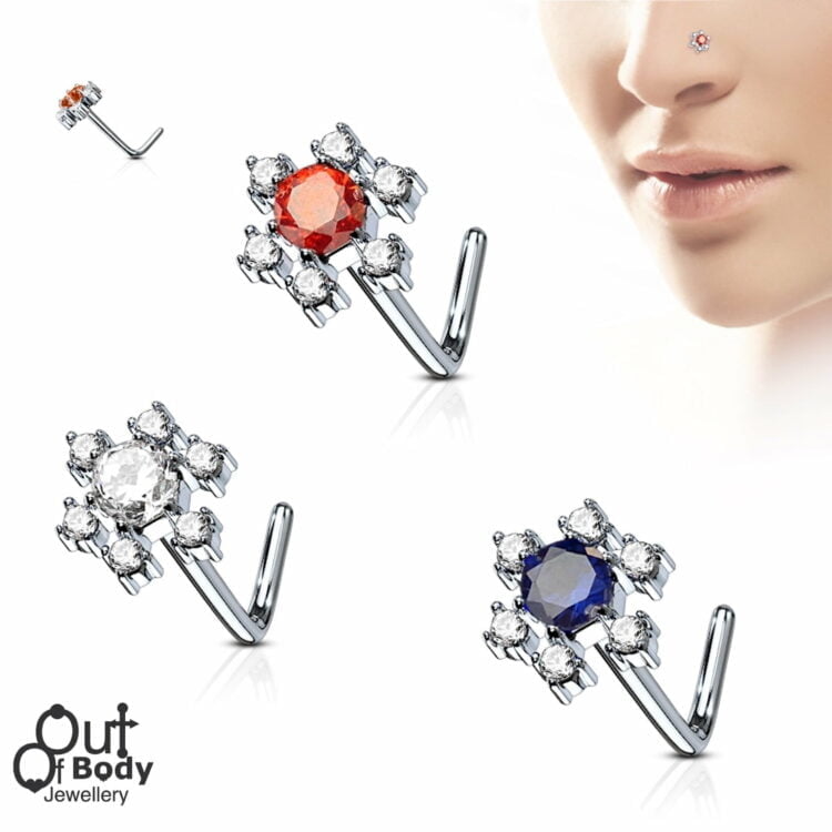 Centred CZ Mystic Flower L Bend Nose Ring