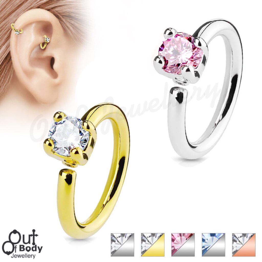 Ear Cartilage Bendable Hoop Ring With Prong Set Round CZ