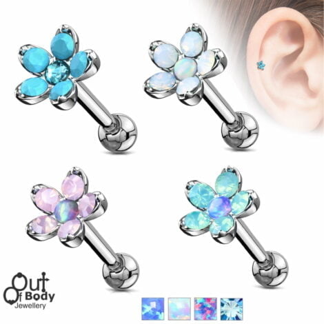 Cartilage Helix Barbell Opalite Daisy Flower With Opal Centre