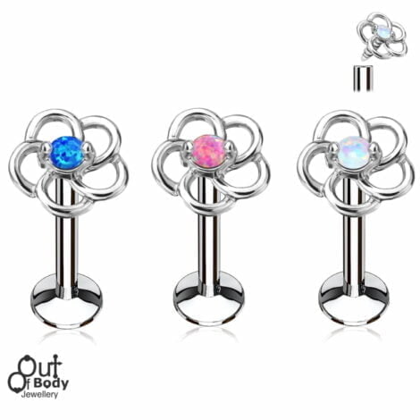 16G Looped Flower Top Labret w/ Centered Opal