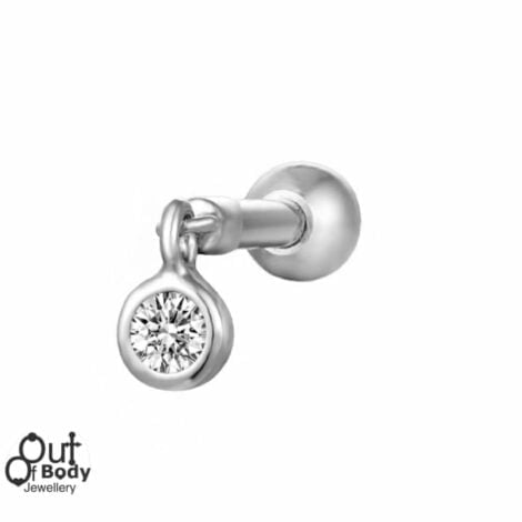 Cartilage/ Helix Barbell w/ Dangle Clear CZ Gem