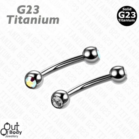 G23 Titanium Curved Barbell Eyebrow Daith Rook w/ Gem Balls