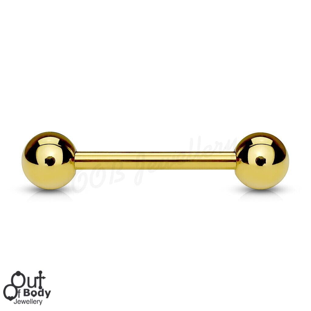 316L Steel Straight Barbell W/ IP Gold In Mix Sizes