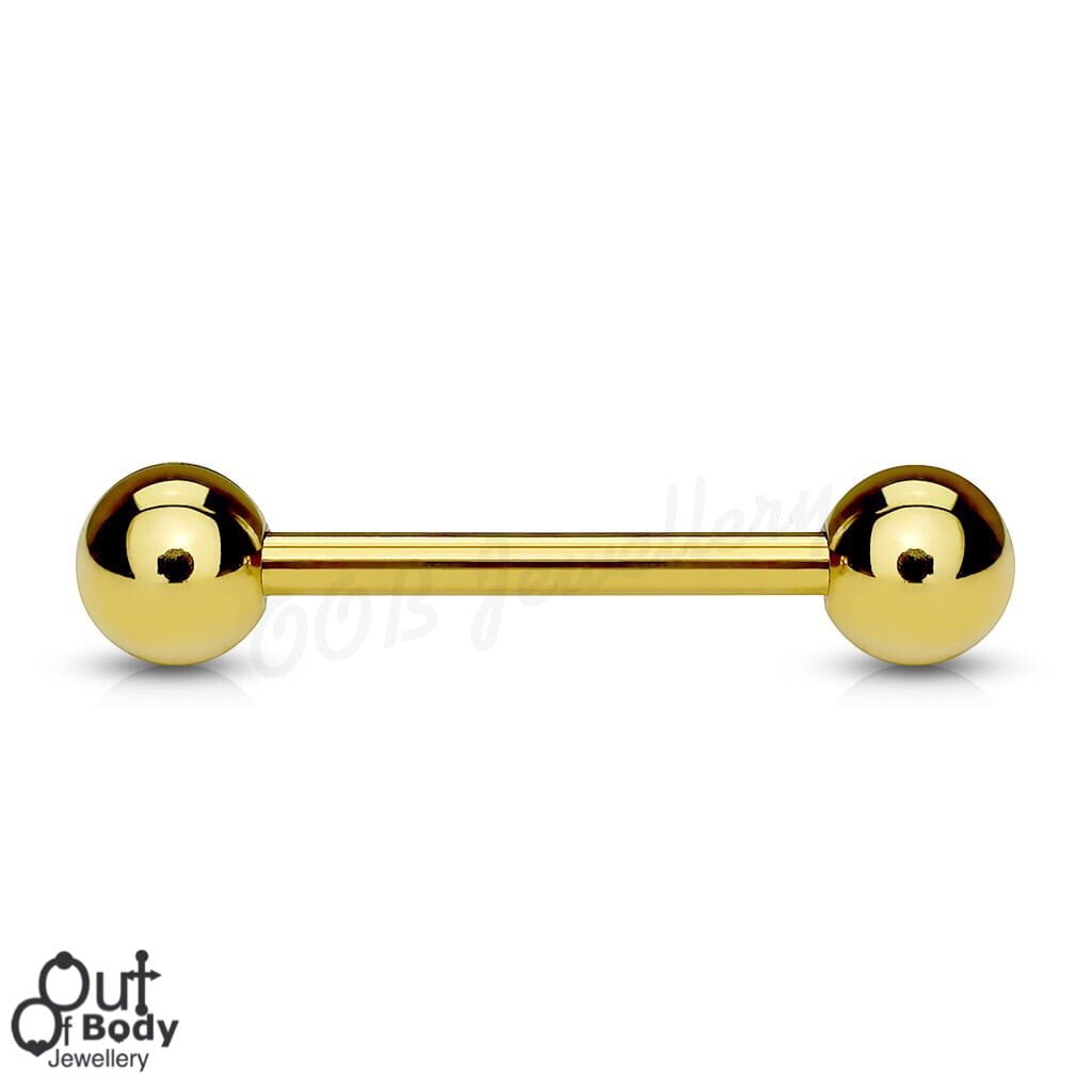 316L Steel Straight Barbell W/ IP Gold In Mix Sizes
