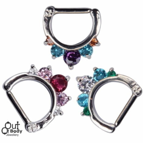 Septum Clicker Hinged Princess Drop Rainbow CZ Nose Ring