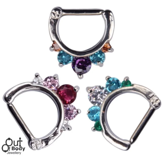 Septum Clicker Hinged Princess Drop Rainbow CZ Nose Ring
